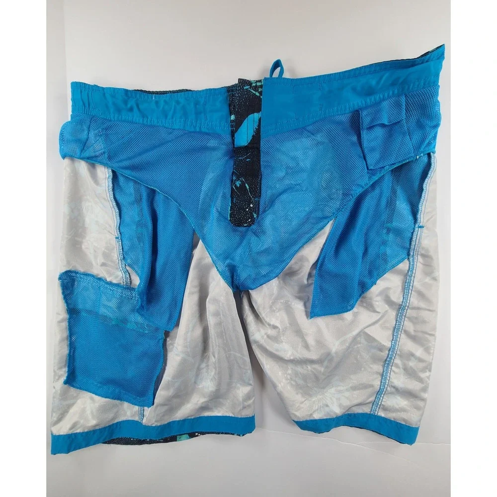 Speedo Swim Trunks Shorts Mens Large Black Blue Floral Mesh Lined Resort Summer